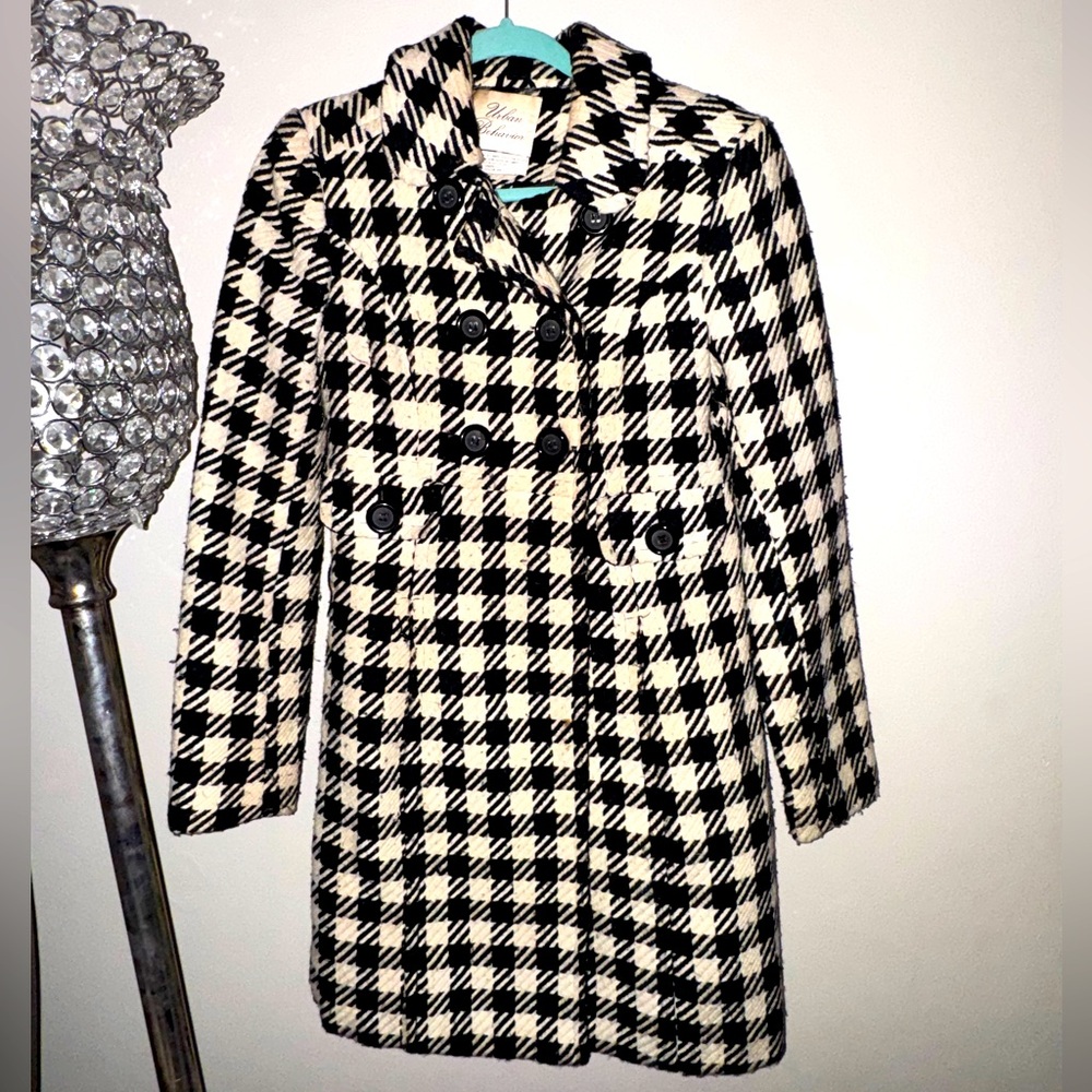 Urban Behavior, black and white checkered coat, size small